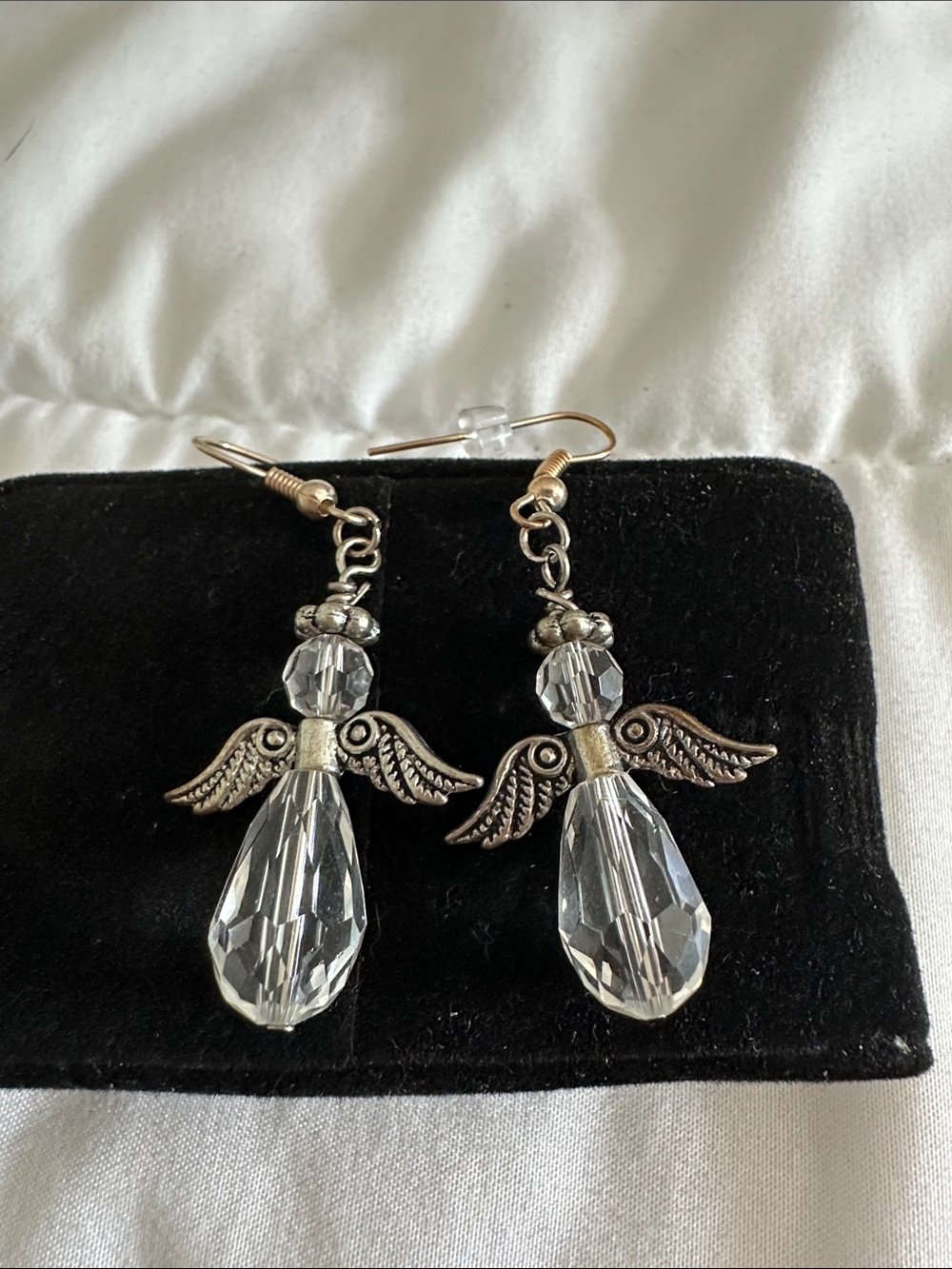 Crystal Angel Drop Earrings - Clear